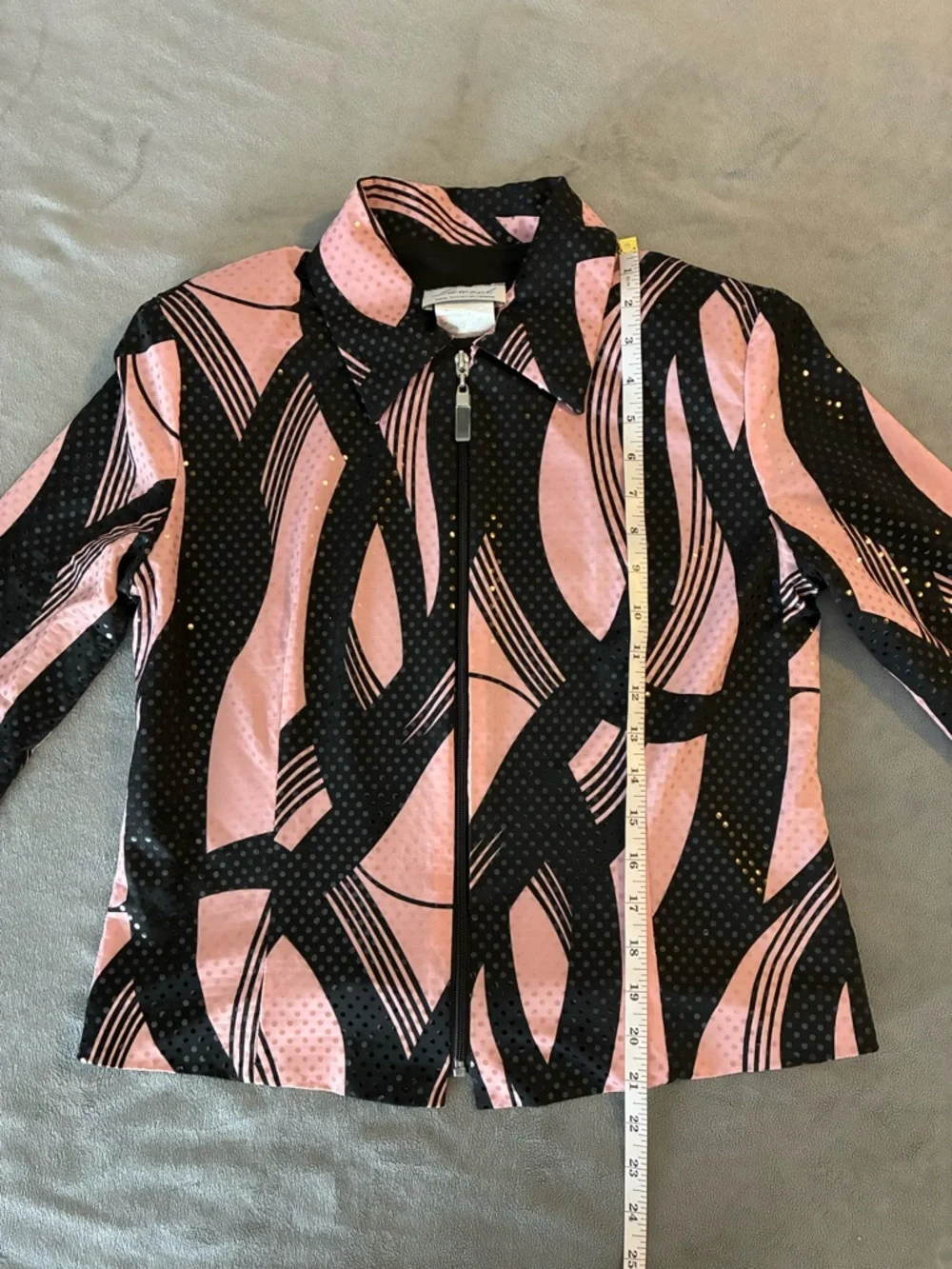 Vintage Abstract Pink & Black Zip Front Party Jacket Reflective Details - Picture 9 of 12